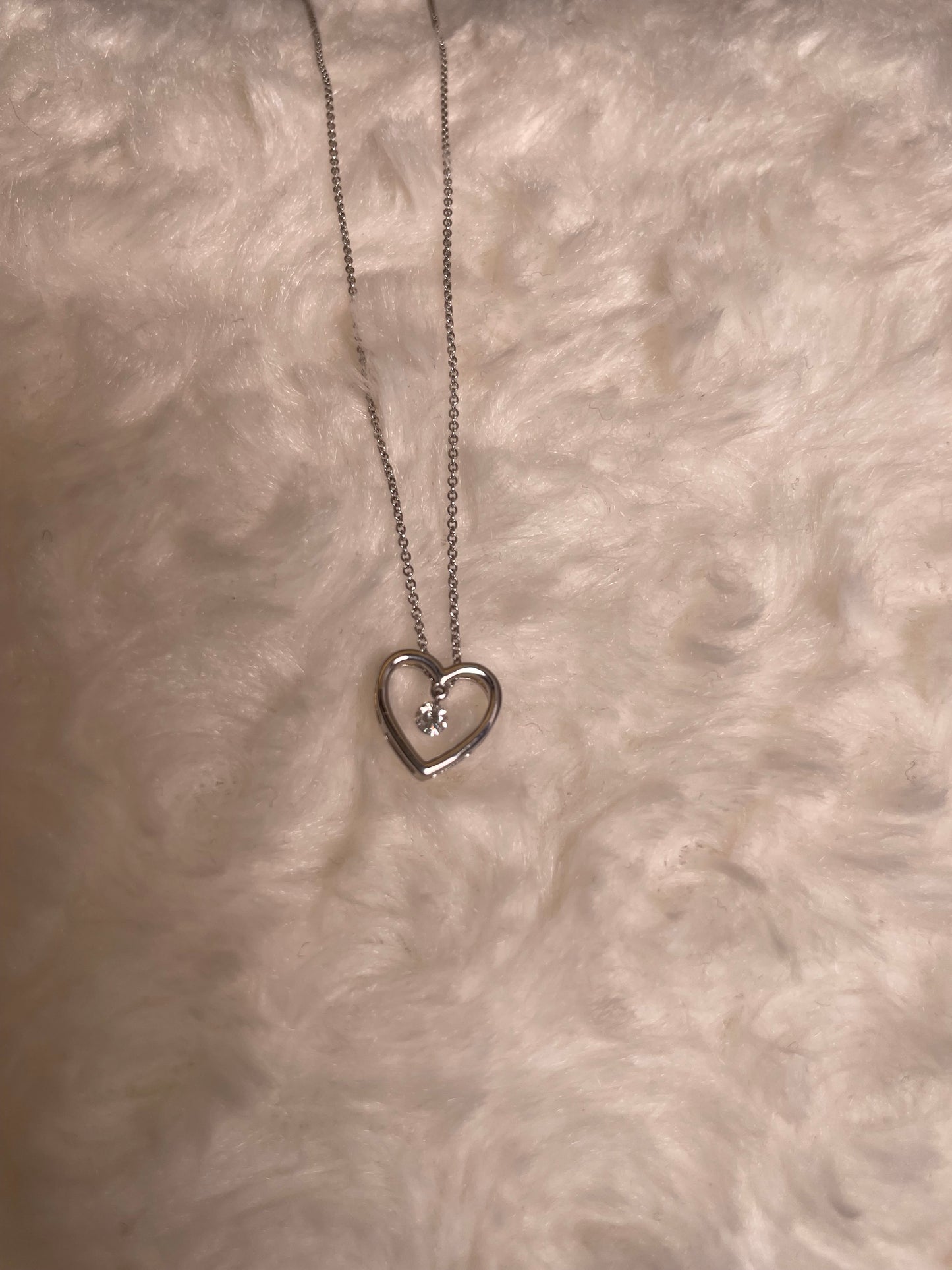 9ct White Gold Open Heart Pendant with Suspended Diamond