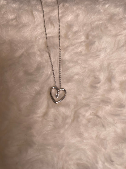 9ct White Gold Open Heart Pendant with Suspended Diamond