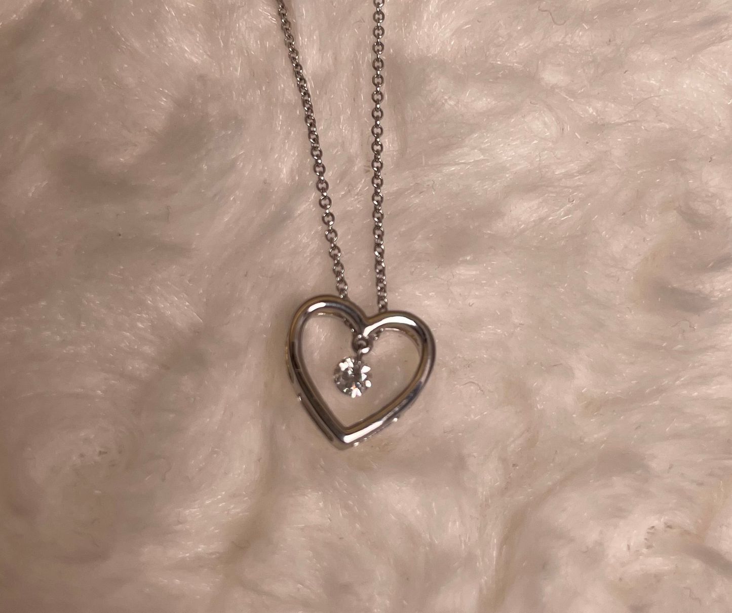 9ct White Gold Open Heart Pendant with Suspended Diamond