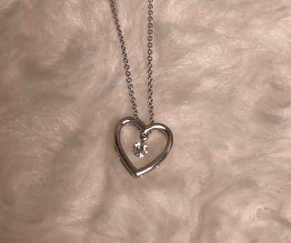 9ct White Gold Open Heart Pendant with Suspended Diamond