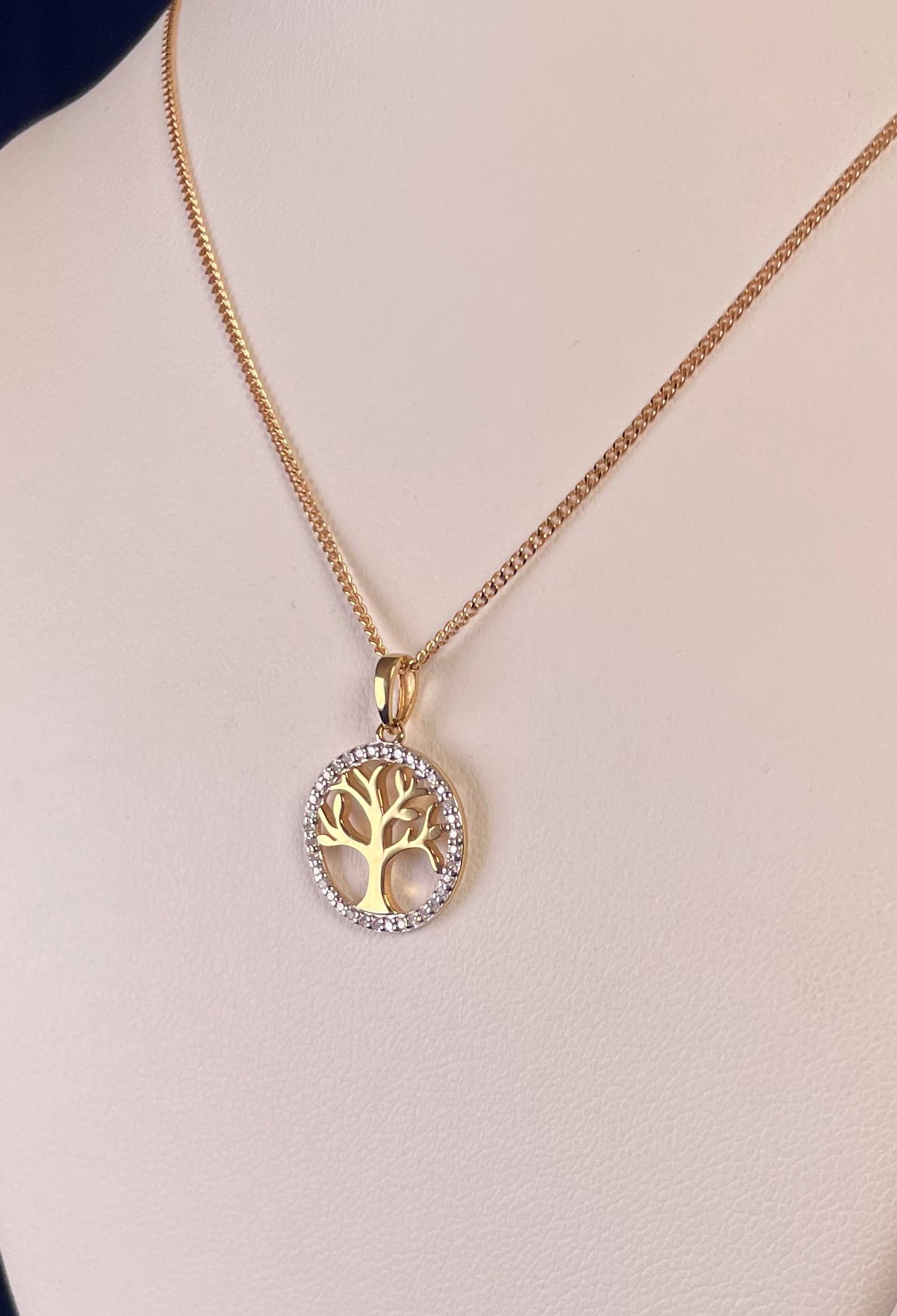 9ct Yellow Gold & Diamond Tree of Life Pendant Necklace
