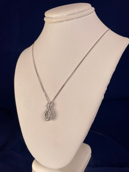 9ct White Gold Figure Eight Diamond Pendant Necklace