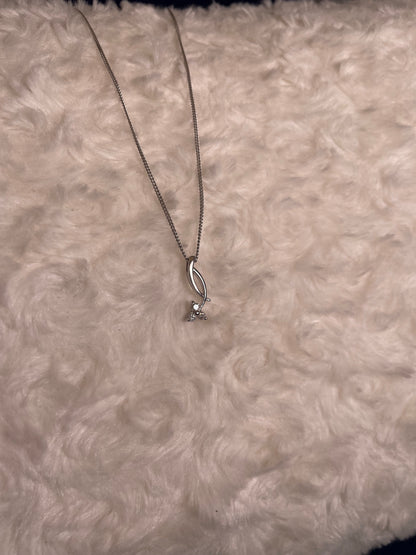 9ct White Gold Drop Pendant set with Diamonds Necklace