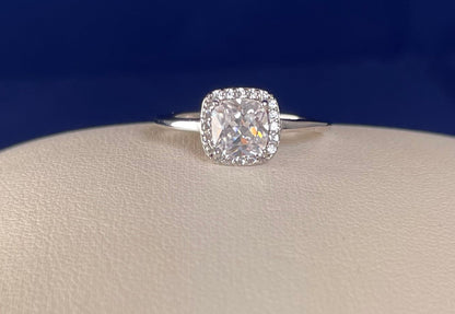 Rhodium-Plated Silver Cushion Shape Cubic Zirconia Cluster Ring