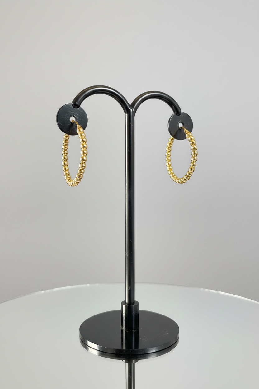 9ct Yellow Gold Beaded Hoop Earrings