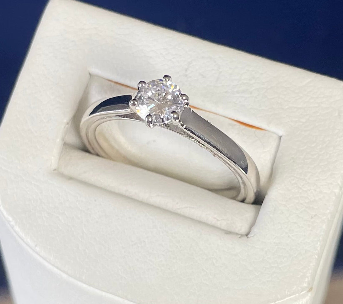 Brilliant Cut Solitaire Cubic Zirconia Six Claw Rhodium Plated