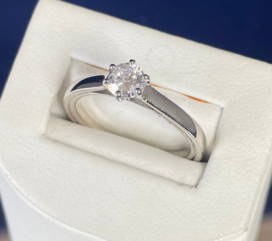 Brilliant Cut Solitaire Cubic Zirconia Six Claw Rhodium Plated