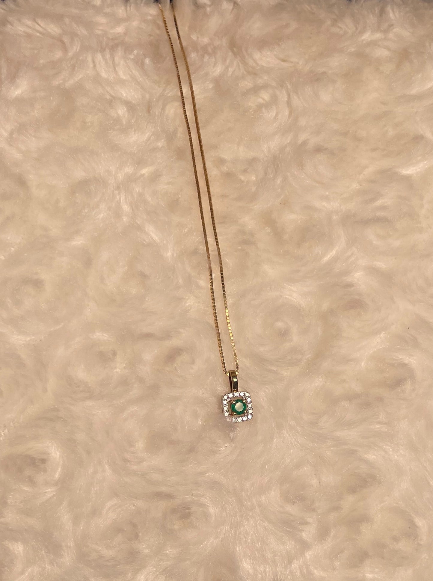 9ct Yellow Gold Emerald With Diamond Cluster Pendant Necklace