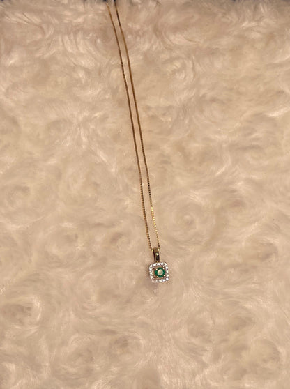 9ct Yellow Gold Emerald With Diamond Cluster Pendant Necklace