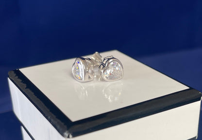 Rhodium-Plated Silver Heart Earrings With Cubic Zirconia
