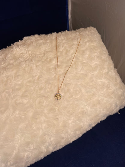 9ct Yellow Gold & Diamond Tree of Life Pendant Necklace