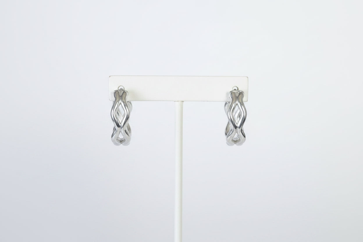 9ct White Gold Wave Hoop Earrings