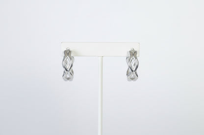 9ct White Gold Wave Hoop Earrings
