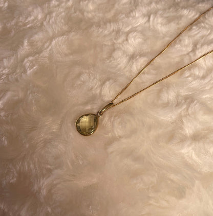 9ct Yellow Gold Pear Shaped Pineapple Cut Lemon Quartz Pendant Necklace