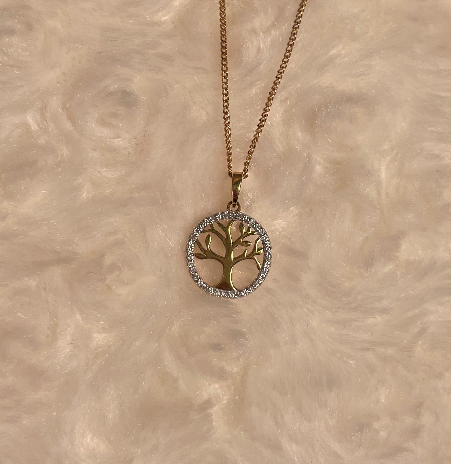 9ct Yellow Gold & Diamond Tree of Life Pendant Necklace