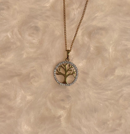 9ct Yellow Gold & Diamond Tree of Life Pendant Necklace