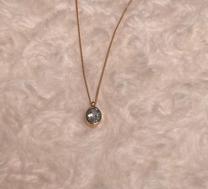 9ct Yellow Gold Oval Aquamarine Pendant Necklace