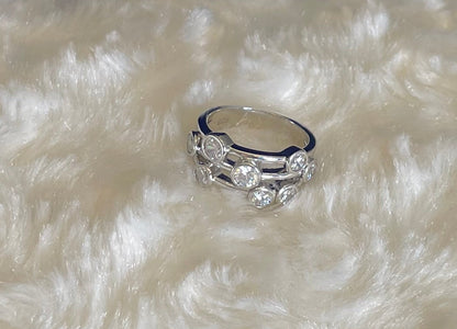 Silver Three Row Boodle Ring with Cubic Zirconias