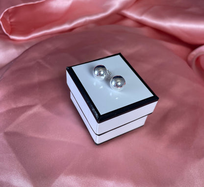 Rhodium-Plated Silver Bold Ball Stud Earrings
