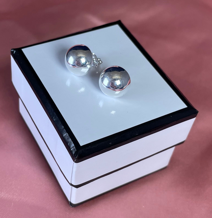 Rhodium-Plated Silver Bold Ball Stud Earrings