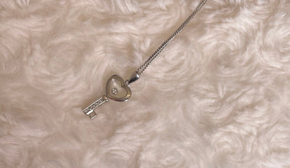 9ct White Gold Key Pendant with Diamond Chips & Floating Diamond