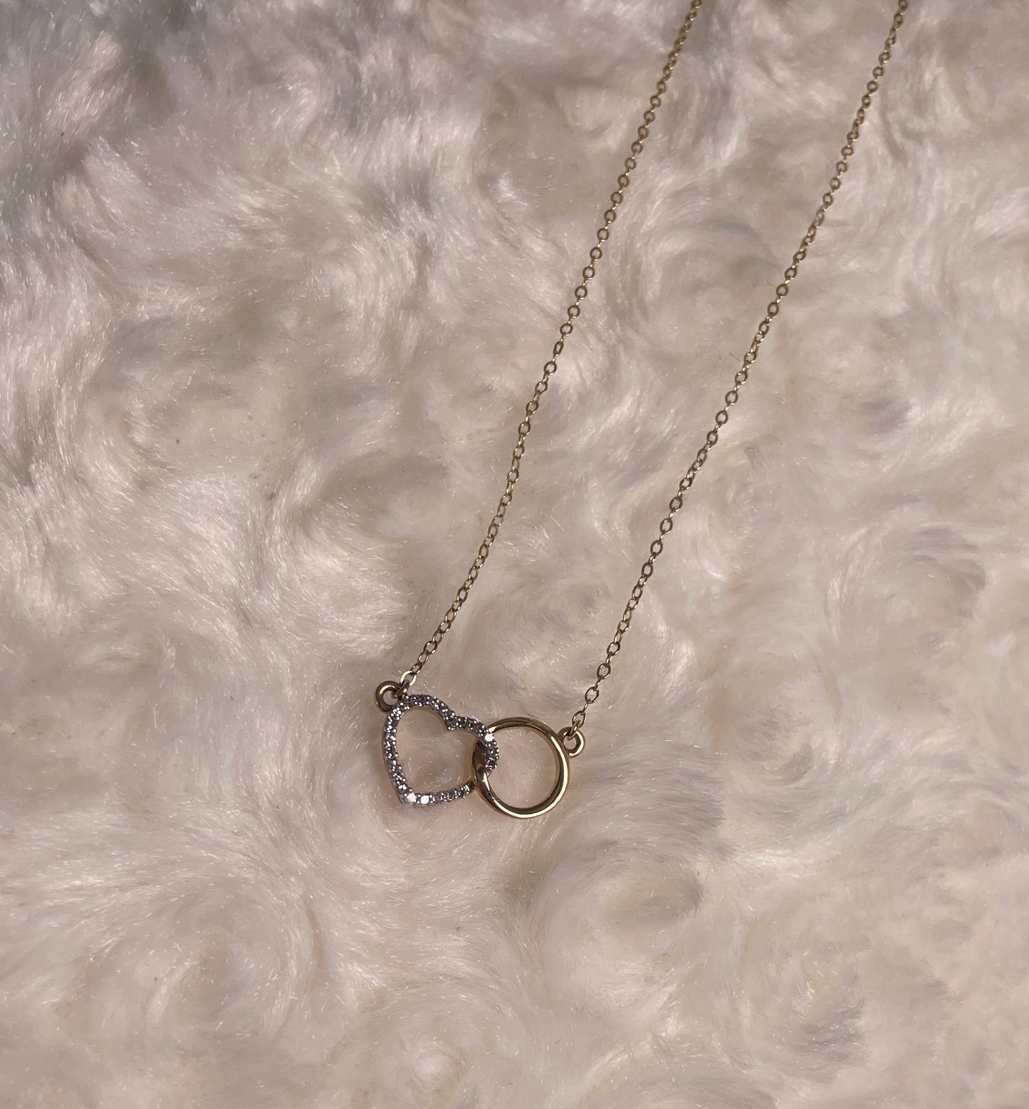 9ct Yellow Gold Diamond Set Heart with Interlocking Circle
