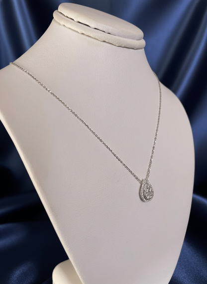 18ct White Gold Pear Shape Pave Set Diamond Pendant Necklace