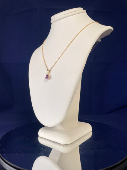 9ct Yellow Gold Amethyst Triangle Pendant Necklace