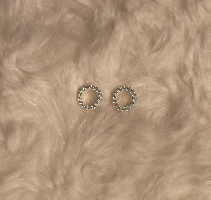 Circle Stud Earrings With Cubic Zirconia Silver Rhodium Plated Silver