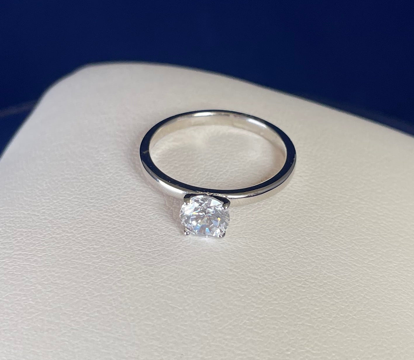 Rhodium-Plated Silver Brilliant Cut Cubic Zirconia Solitaire