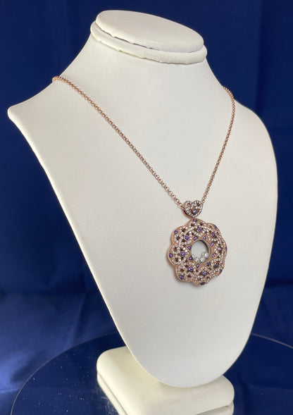 Rose Gold Plated Flower Pendant Necklace with Cubic Zirconias
