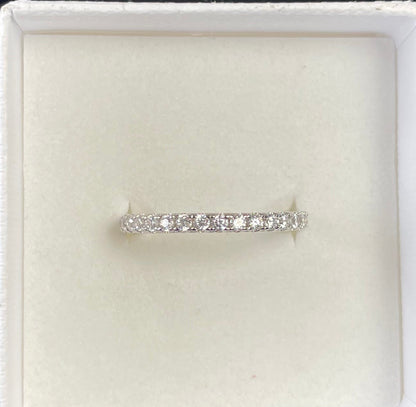 Fine Band Full Eternity Pave Setting Cubic Zirconia Rhodium Plated