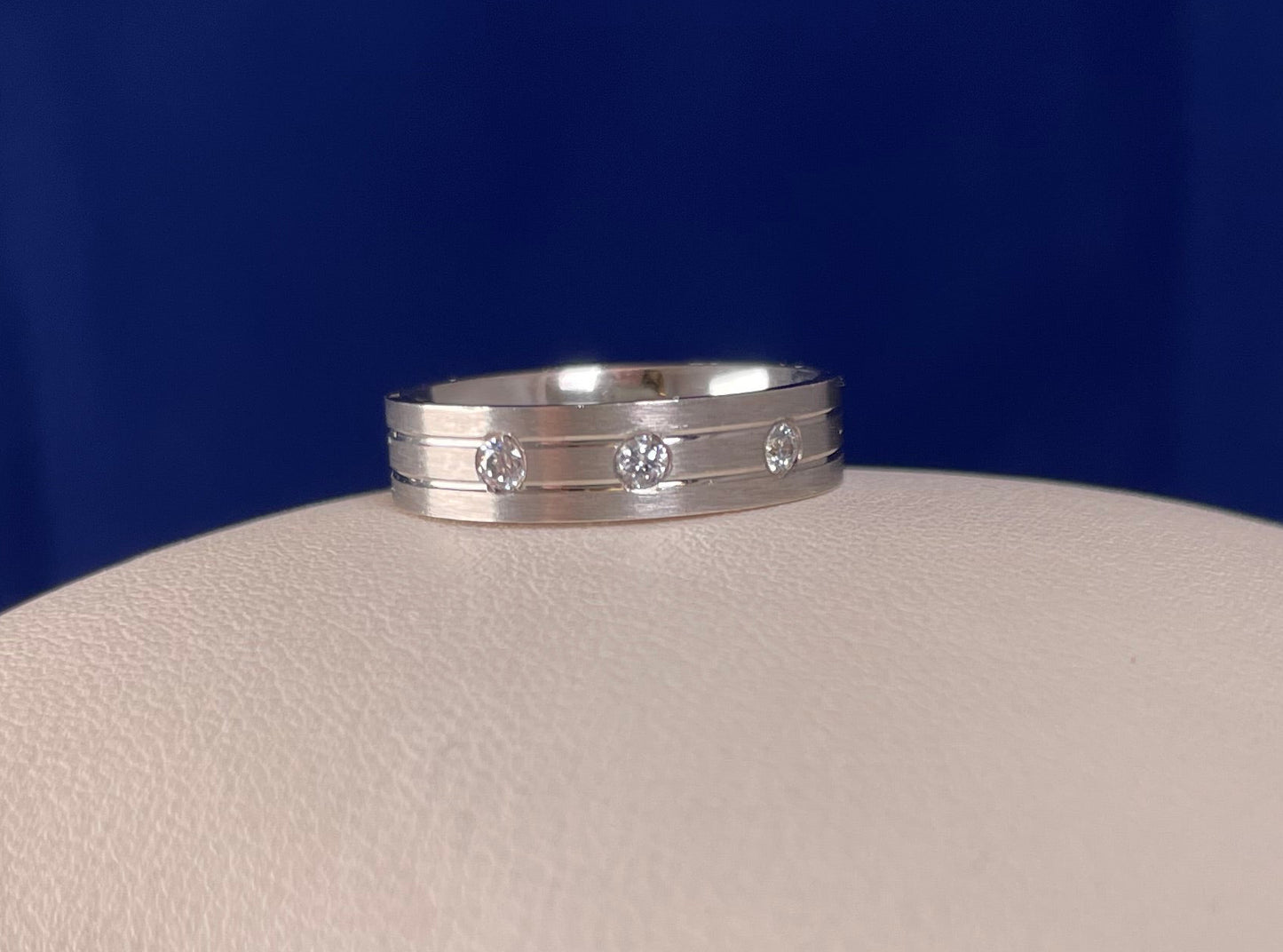 Rhodium-Plated Silver Matte Finish Flat Court Band with Cubic Zirconias