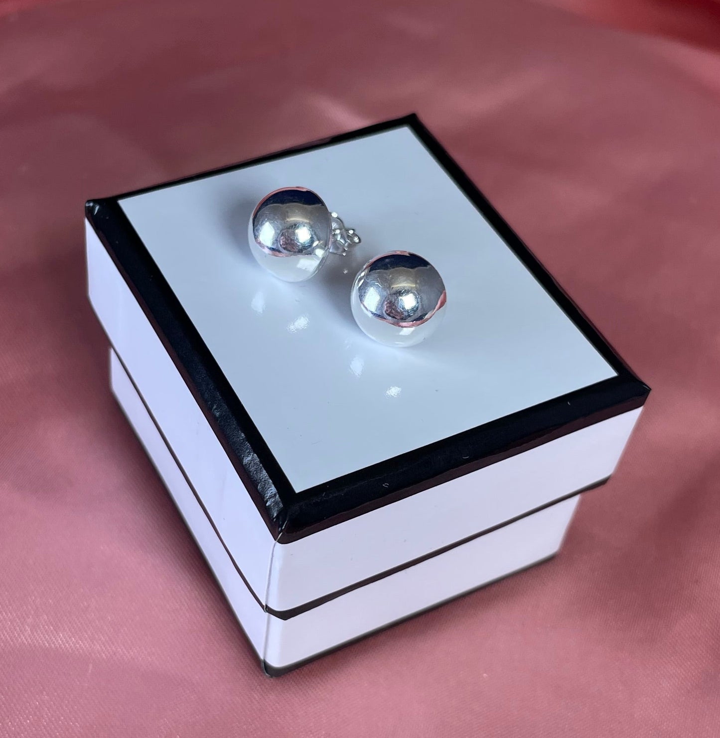 Ball Stud Earrings Rhodium Plated Silver