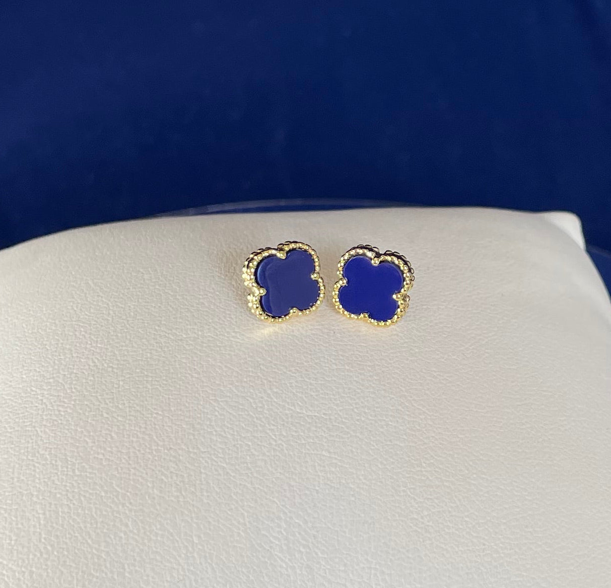Gold-Plated Blue Lapis Clover Earrings