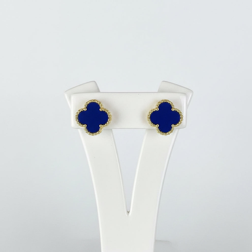 Gold-Plated Blue Lapis Clover Earrings