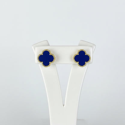 Gold-Plated Blue Lapis Clover Earrings