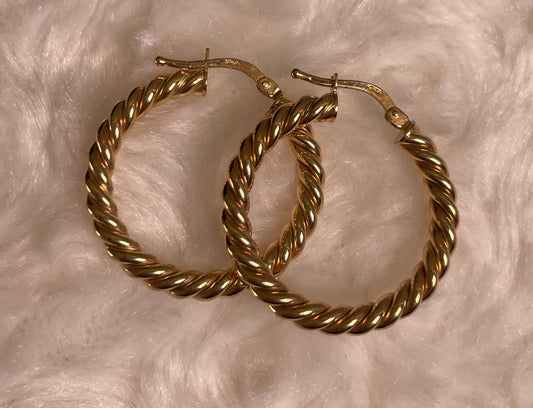 9ct Yellow Gold Twist Hoop Earrings