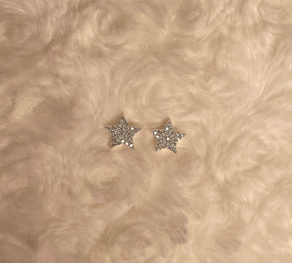 Rhodium-Plated Silver Pretty Star Earrings With Cubic Zirconia