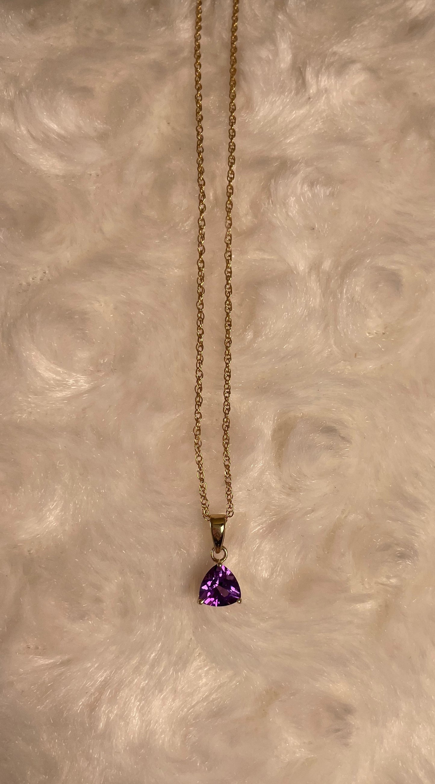 9ct Yellow Gold Amethyst Triangle Pendant Necklace