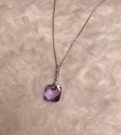 9ct White Gold Pineapple Cut Cushion Shape Amethyst Drop Pendant Necklace