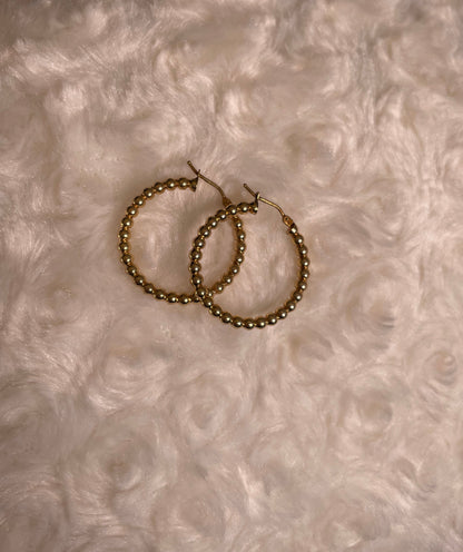 9ct Yellow Gold Beaded Hoop Earrings