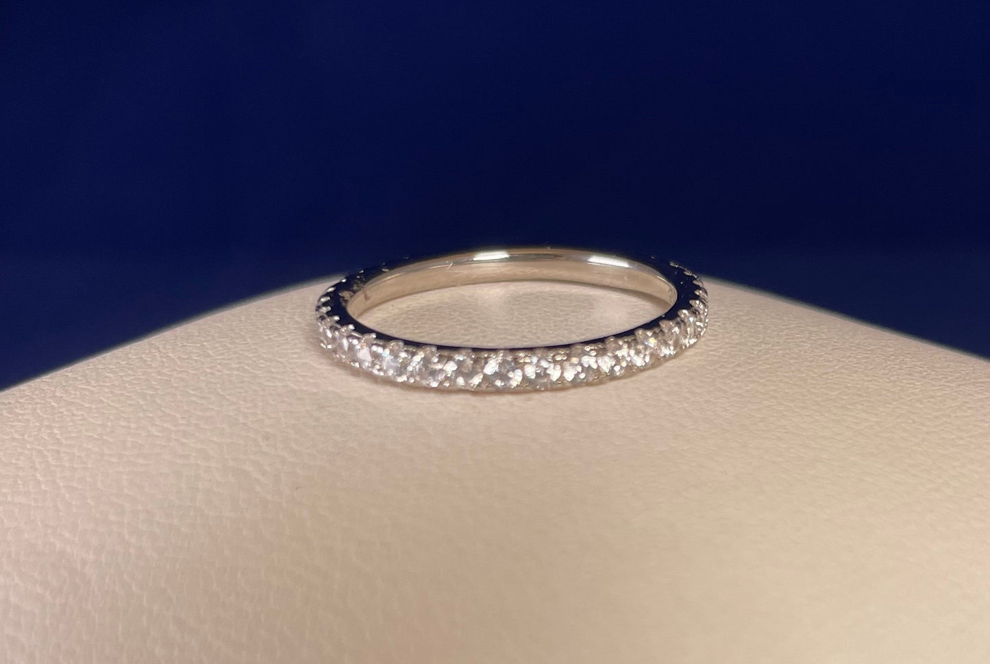 Rhodium-Plated Silver Fine Band Full Eternity Pave Setting Cubic Zirconia