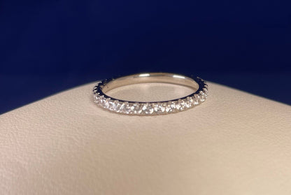 Rhodium-Plated Silver Fine Band Full Eternity Pave Setting Cubic Zirconia