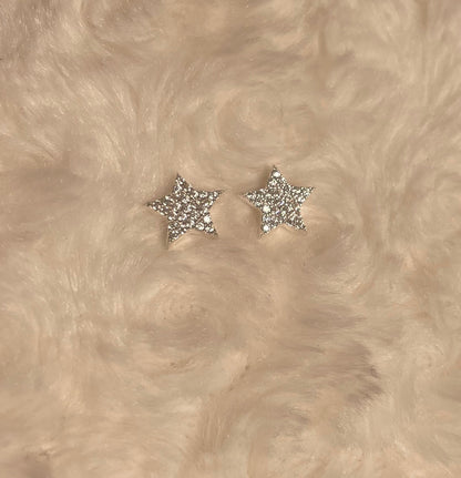 Star Earrings With Cubic Zirconia Rhodium Plated Silver