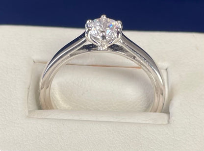 Rhodium-Plated Silver Brilliant Cut Solitaire Cubic Zirconia Six Claw Setting