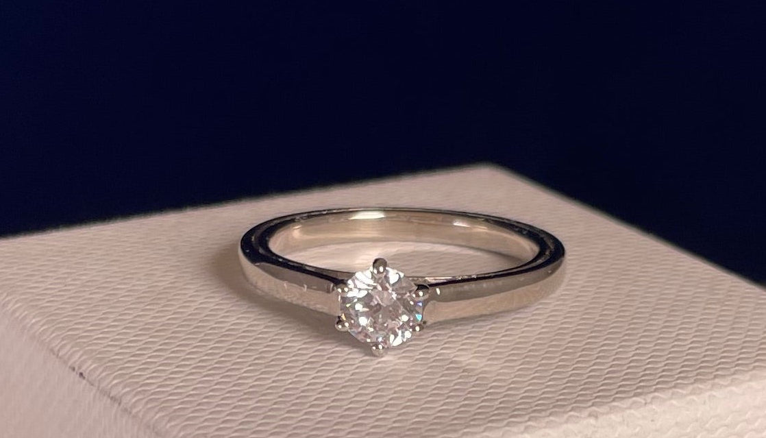 Rhodium-Plated Silver Brilliant Cut Solitaire Cubic Zirconia Six Claw Setting