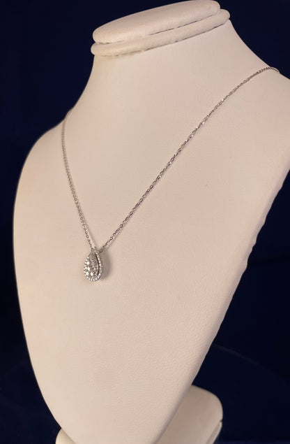 18ct White Gold Pear Shape Pave Set Diamond Pendant Necklace