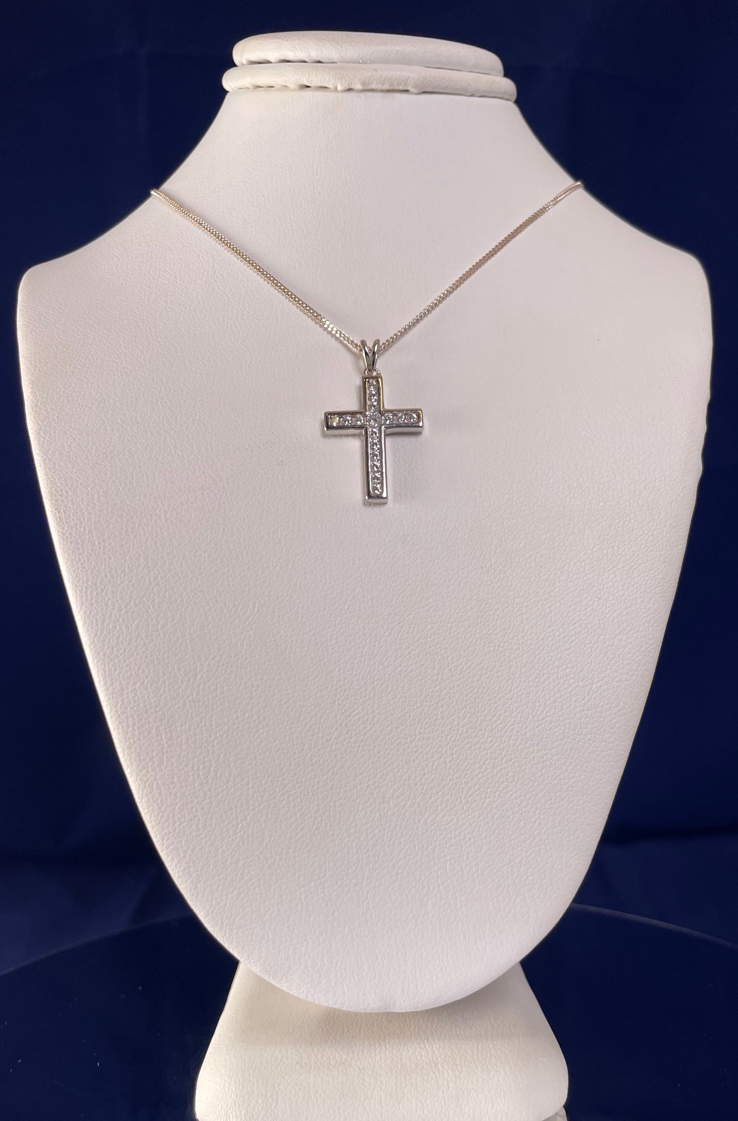 Silver Cross Pendant Necklace with Cubic Zirconia