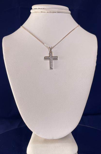 Silver Cross Pendant Necklace with Cubic Zirconia